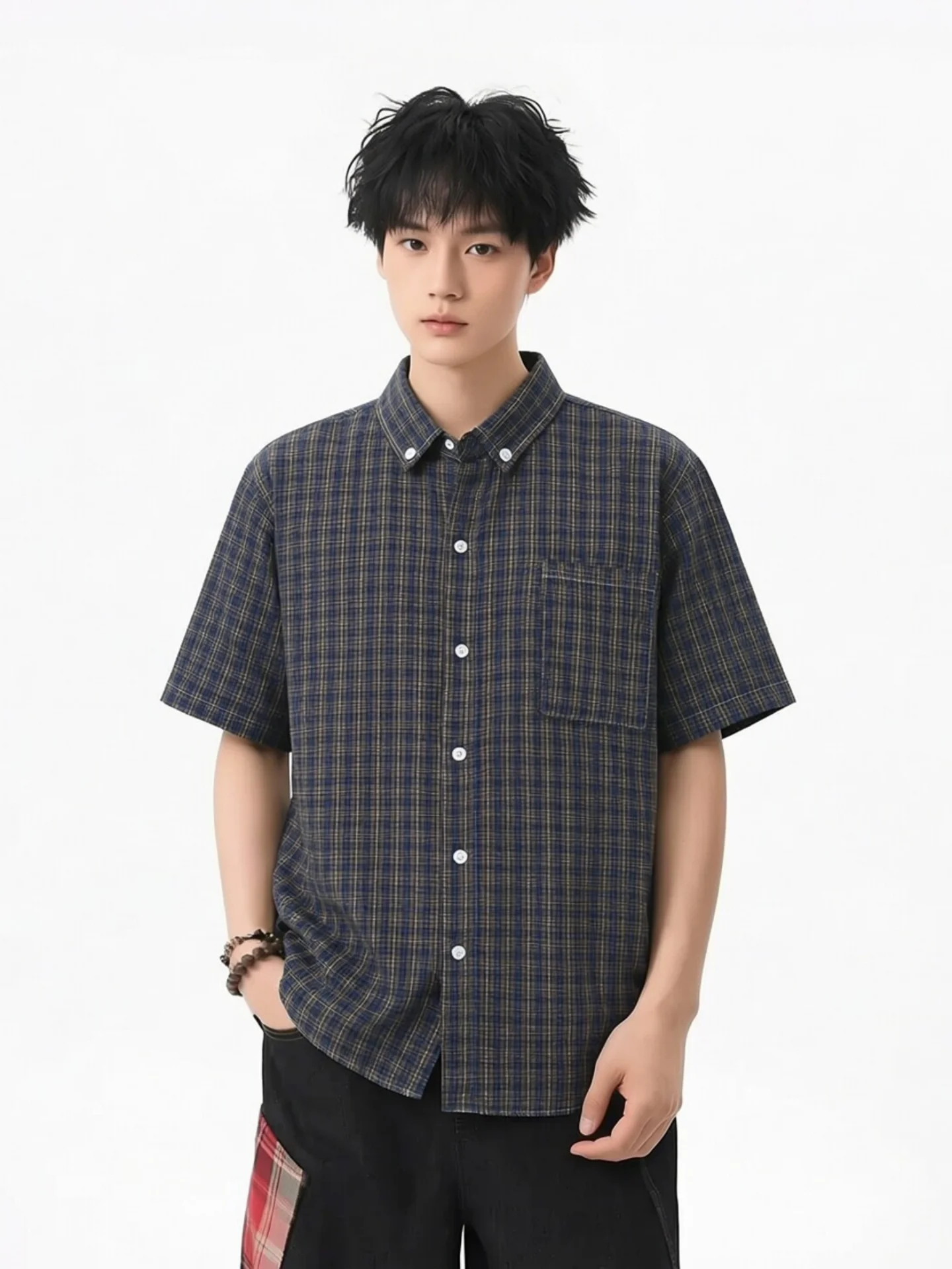 Loose Fit Plaid Short Sleeve Men's Shirt Vintage American Style Casual Fashionable Brand Summer Outerwear Youth Popular
Loose Fit Plaid Short Sleeve Men's Shirt Vintage American Style Casual Fashionable Brand Summer Outerwear Youth Popular