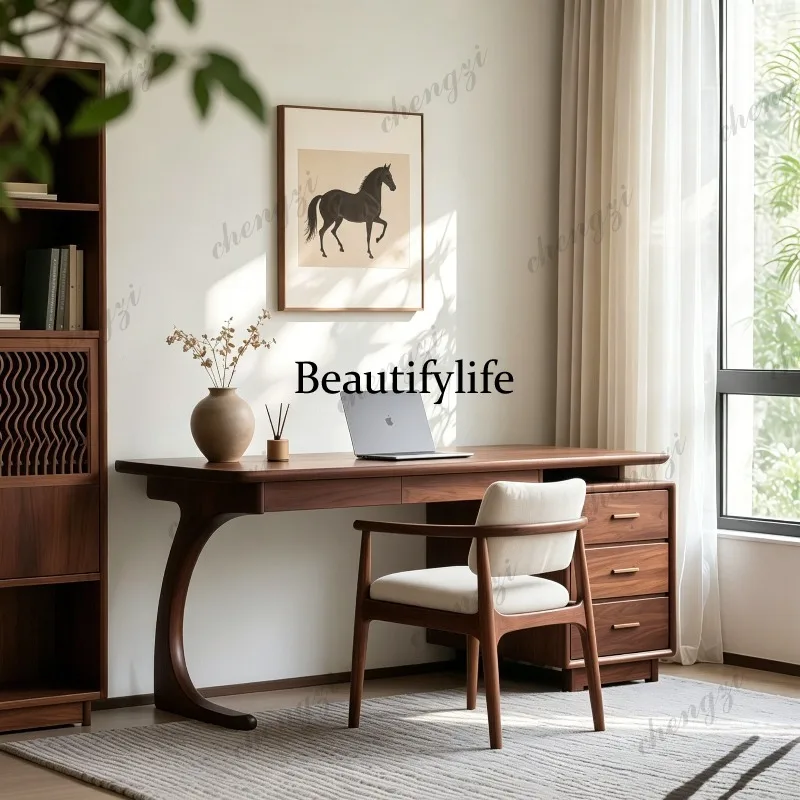 New Chinese walnut new solid wood desk desk with drawers large capacity study table
New Chinese walnut new solid wood desk desk with drawers large capacity study table