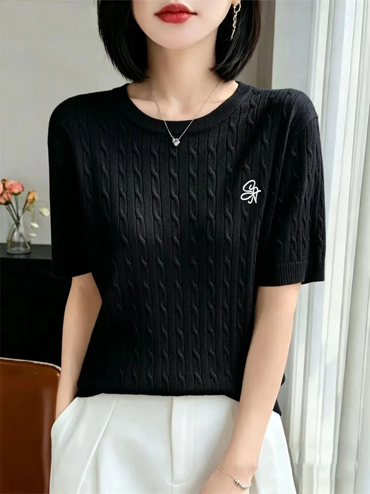 Summer New Embroidered Knitted Short Sleeve T-Shirt Women Loose Inner Low round Neck Base Thin Top Half Sleeve Fashionable
Summer New Embroidered Knitted Short Sleeve T-Shirt Women Loose Inner Low round Neck Base Thin Top Half Sleeve Fashionable