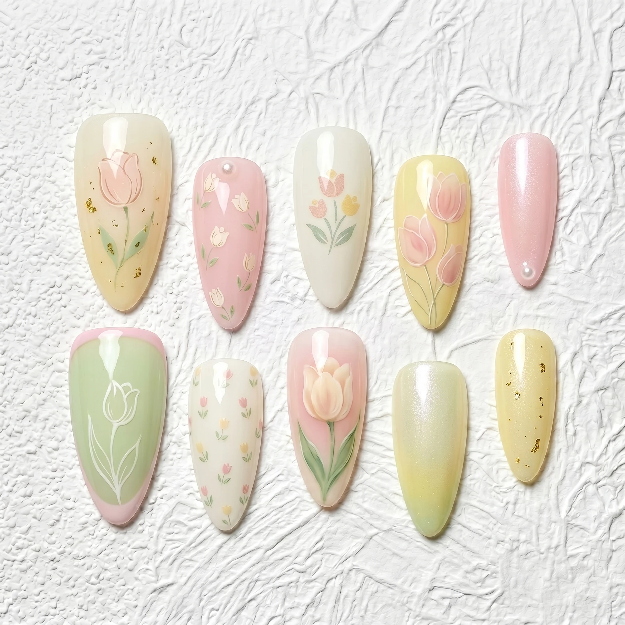 Artisan Handcrafted 10PCS Romantic Almond Press-On Nails | Hand-Painted Tulips, Pearls, Gold Foil, Holiday Wear Salon Finish
Artisan Handcrafted 10PCS Romantic Almond Press-On Nails | Hand-Painted Tulips, Pearls, Gold Foil, Holiday Wear Salon Finish