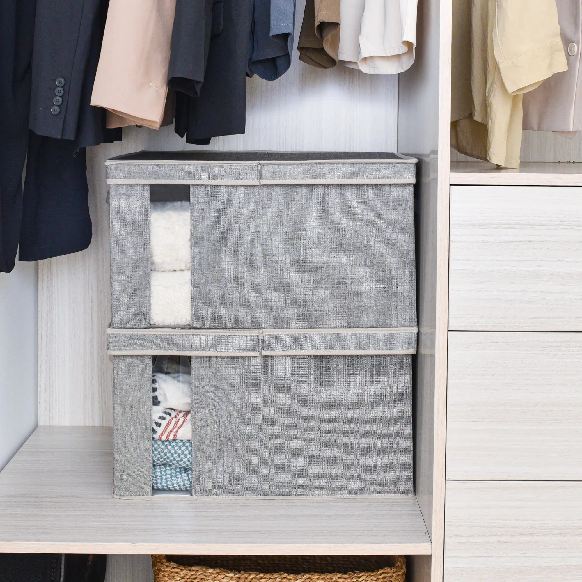 Foldable Fabric Storage Bin with Double-Open Lid, Decorative Storage Box with Transparent Window, Gray
Foldable Fabric Storage Bin with Double-Open Lid, Decorative Storage Box with Transparent Window, Gray