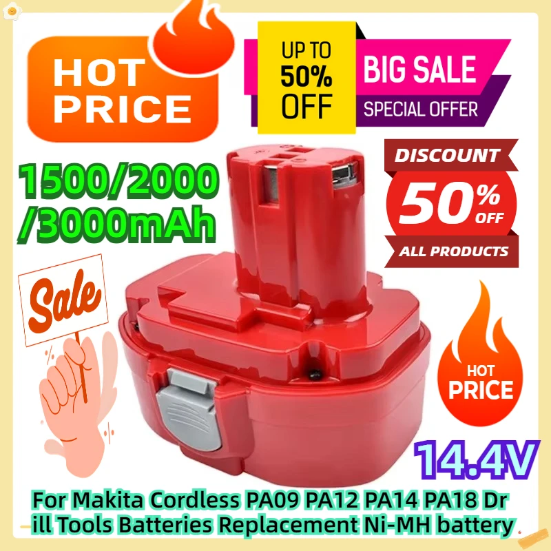 For Makita 14.4V Cordless PA09 PA12 PA14 PA18 Drill Tools Batteries Replacement Ni-MH battery
For Makita 14.4V Cordless PA09 PA12 PA14 PA18 Drill Tools Batteries Replacement Ni-MH battery
