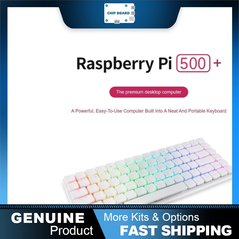 Raspberry Pi 500+ All-in-One Keyboard PC, Dual 4K Output, Wi-Fi/BLE, 256GB NVMe, RGB Backlight