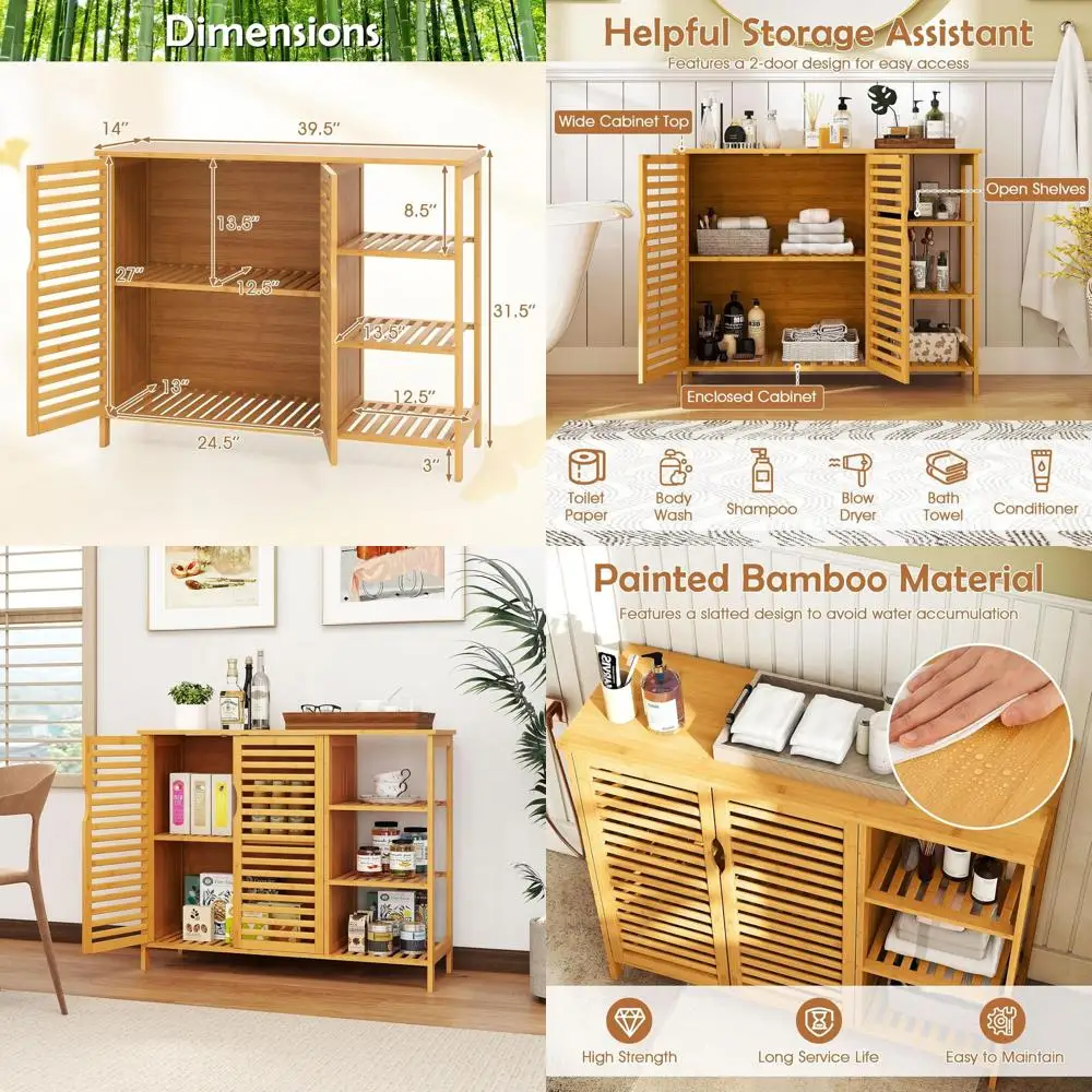 Natural Bamboo 2-Door Storage Cabinet with Shelves for Home, Living Room, Kitchen, and Dining Area
Natural Bamboo 2-Door Storage Cabinet with Shelves for Home, Living Room, Kitchen, and Dining Area