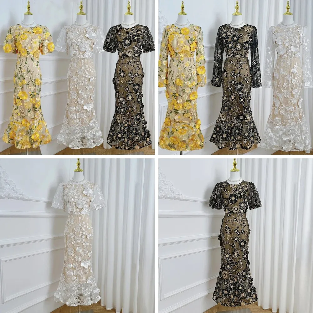 Summer Elegant Mermaid Dress Women 3D Embroidery Lace Hollow Out Long Dress Vestidos
Summer Elegant Mermaid Dress Women 3D Embroidery Lace Hollow Out Long Dress Vestidos