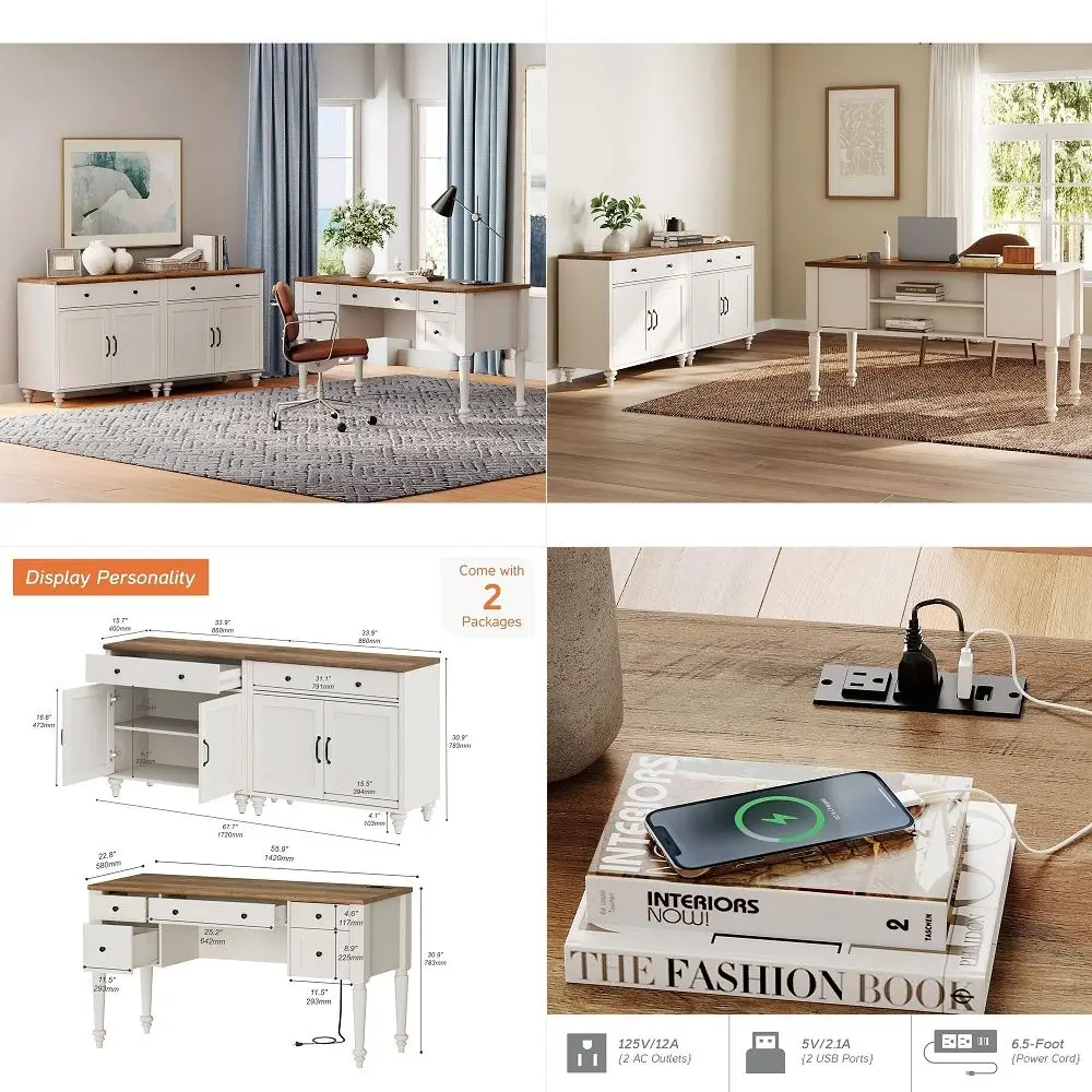 Home Office Furniture Set, 56 Executive Desk with Charging Station, 2in1 Cabinet with 4 Doors and 2 Drawers, Wood Computer Desk
Home Office Furniture Set, 56 Executive Desk with Charging Station, 2in1 Cabinet with 4 Doors and 2 Drawers, Wood Computer Desk