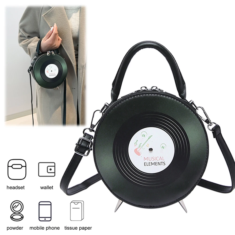Women PU Record Shape Fashion Shoulder Bag Adjustable Strap Stylish Crossbody Bag Creative Round Handbag Outdoor Travel Bag
Women PU Record Shape Fashion Shoulder Bag Adjustable Strap Stylish Crossbody Bag Creative Round Handbag Outdoor Travel Bag