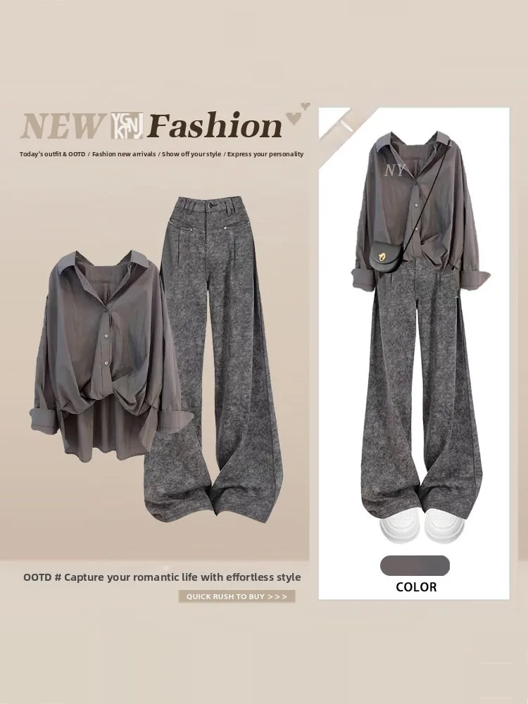 Gray High-End Collar Loose Sun Protection Shirt Casual Wide Leg Pants High Waist Two-Piece Set Women's Fashion Summer Ou...
Gray High-End Collar Loose Sun Protection Shirt Casual Wide Leg Pants High Waist Two-Piece Set Women's Fashion Summer Ou...