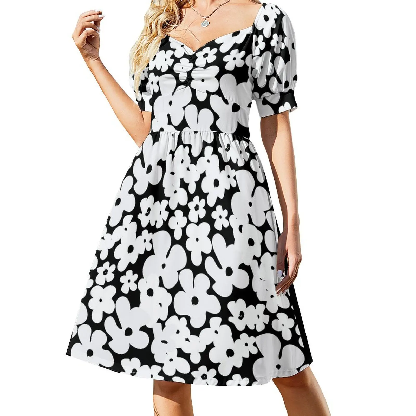 Black and White Daisy Pattern Short-Sleeved Dress Elegant gowns wedding guest dress 2025
Black and White Daisy Pattern Short-Sleeved Dress Elegant gowns wedding guest dress 2025