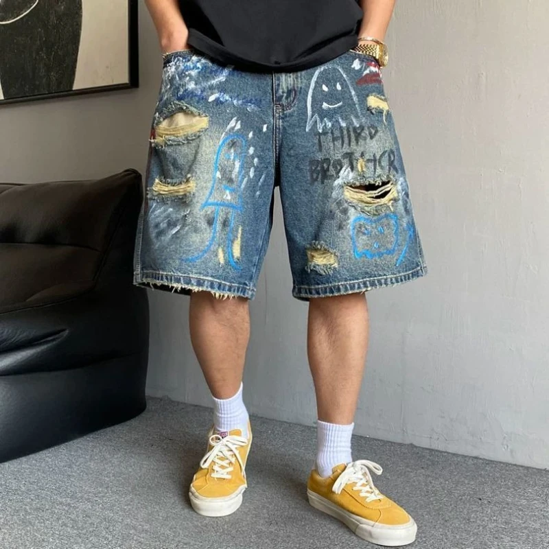 Men's Graffiti Denim Shorts Summer Loose Fit Straight Baggy Jeans Vintage Distressed Hole Ripped Shorts Streetwear 5 Inch
Men's Graffiti Denim Shorts Summer Loose Fit Straight Baggy Jeans Vintage Distressed Hole Ripped Shorts Streetwear 5 Inch