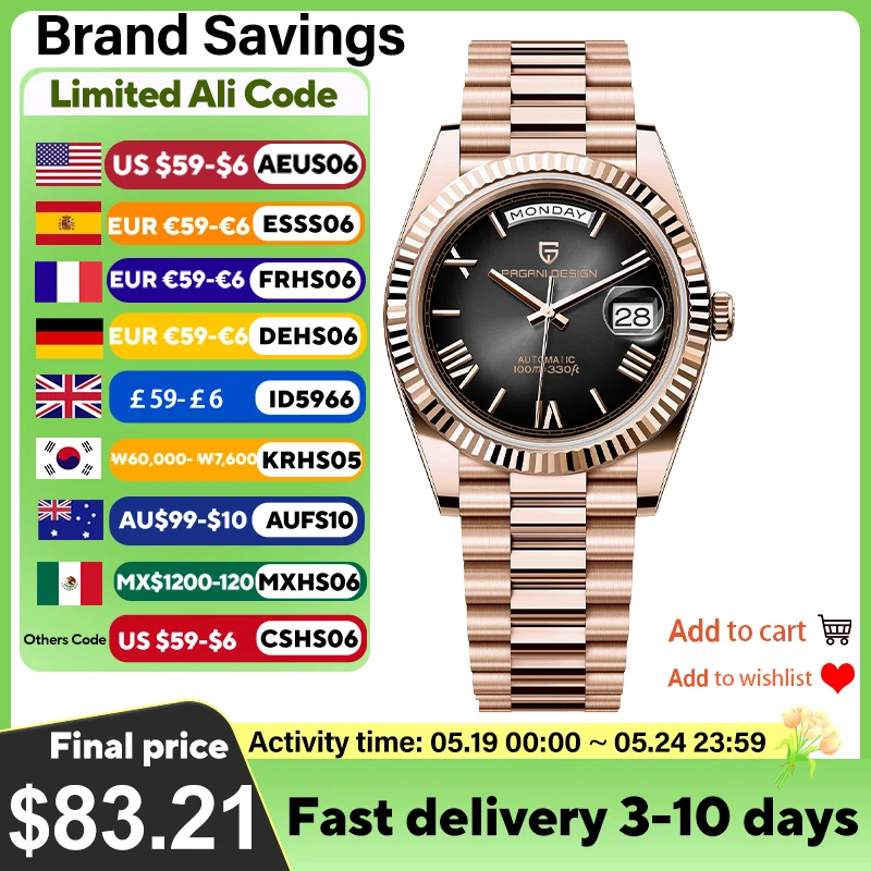 2025 New PAGANI DESIGN DD40 Luxury Rose Gold Automatic Watch For Men Mechanical Watches AR Sapphire Glass Date Wrist watch Men
2025 New PAGANI DESIGN DD40 Luxury Rose Gold Automatic Watch For Men Mechanical Watches AR Sapphire Glass Date Wrist watch Men
