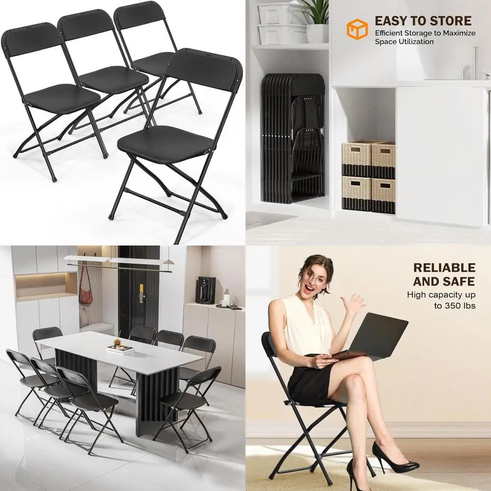 Набор из 4 черных пластиковых складных стульев с металлическим каркасом, идеально подходит для вечеринок, мероприятий и использования на открытом воздухе.
Набор из 4 черных пластиковых складных стульев с металлическим каркасом, идеально подходит для вечеринок, мероприятий и использования на открытом воздухе.