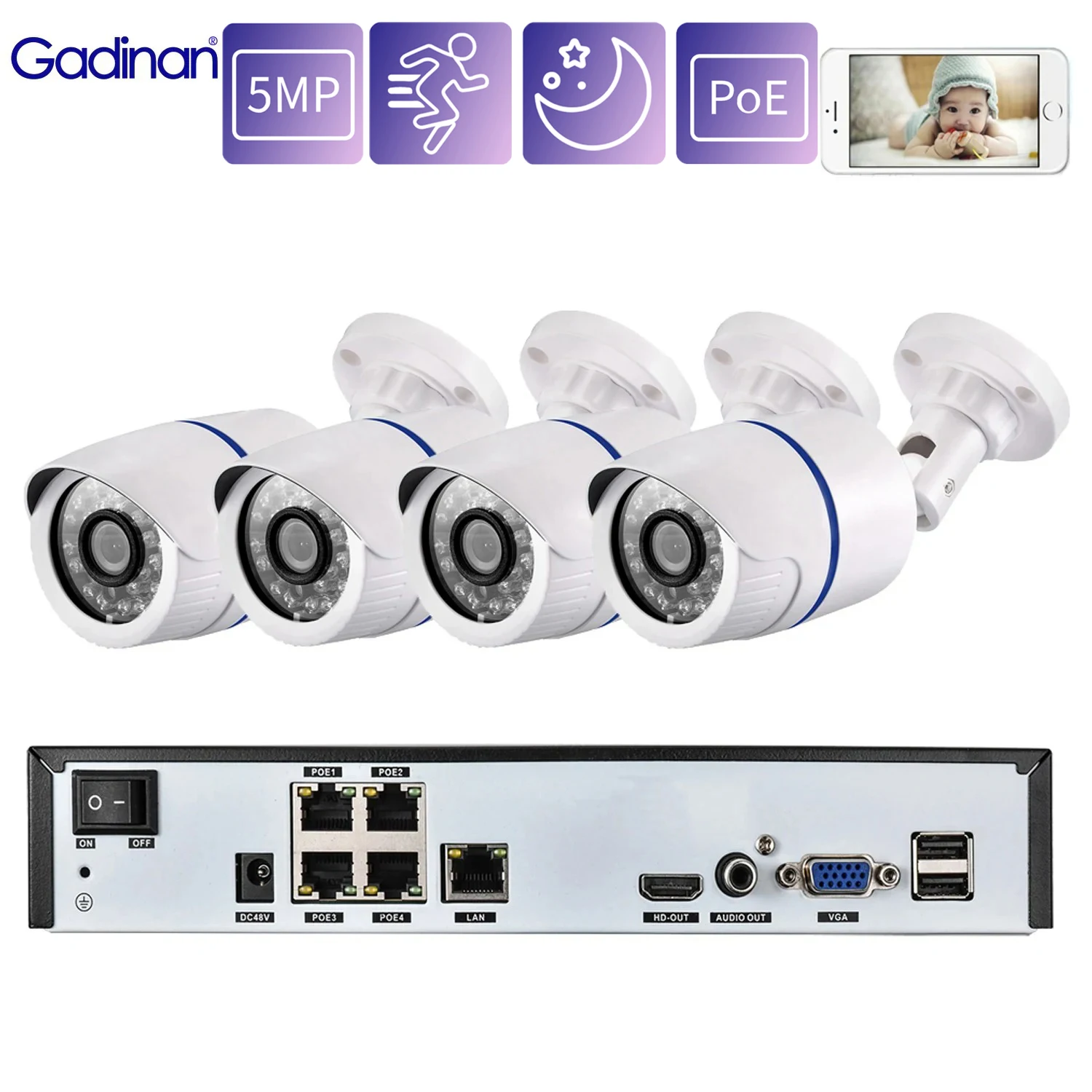 Gadinan 4CH NVR Kit HD 1080P 48V POE Camera H.265 Security Protection Outdoor Night Vision Video Surveillance CCTV Camera System
Gadinan 4CH NVR Kit HD 1080P 48V POE Camera H.265 Security Protection Outdoor Night Vision Video Surveillance CCTV Camera System