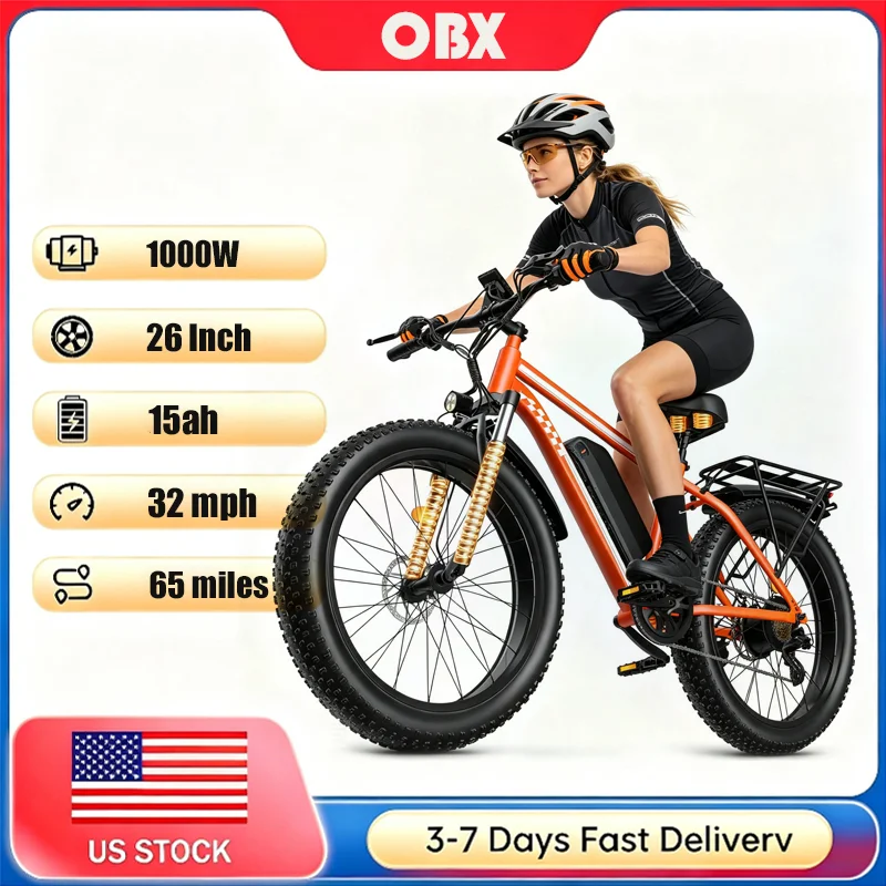 OBX-EB26 E-Bike Electric Bike for Adults 1000W Motor 48V 15Ah Battery 26 Inch Fat Tire E-Bike Disc Brake 28MPH 55KM Range
OBX-EB26 E-Bike Electric Bike for Adults 1000W Motor 48V 15Ah Battery 26 Inch Fat Tire E-Bike Disc Brake 28MPH 55KM Range
