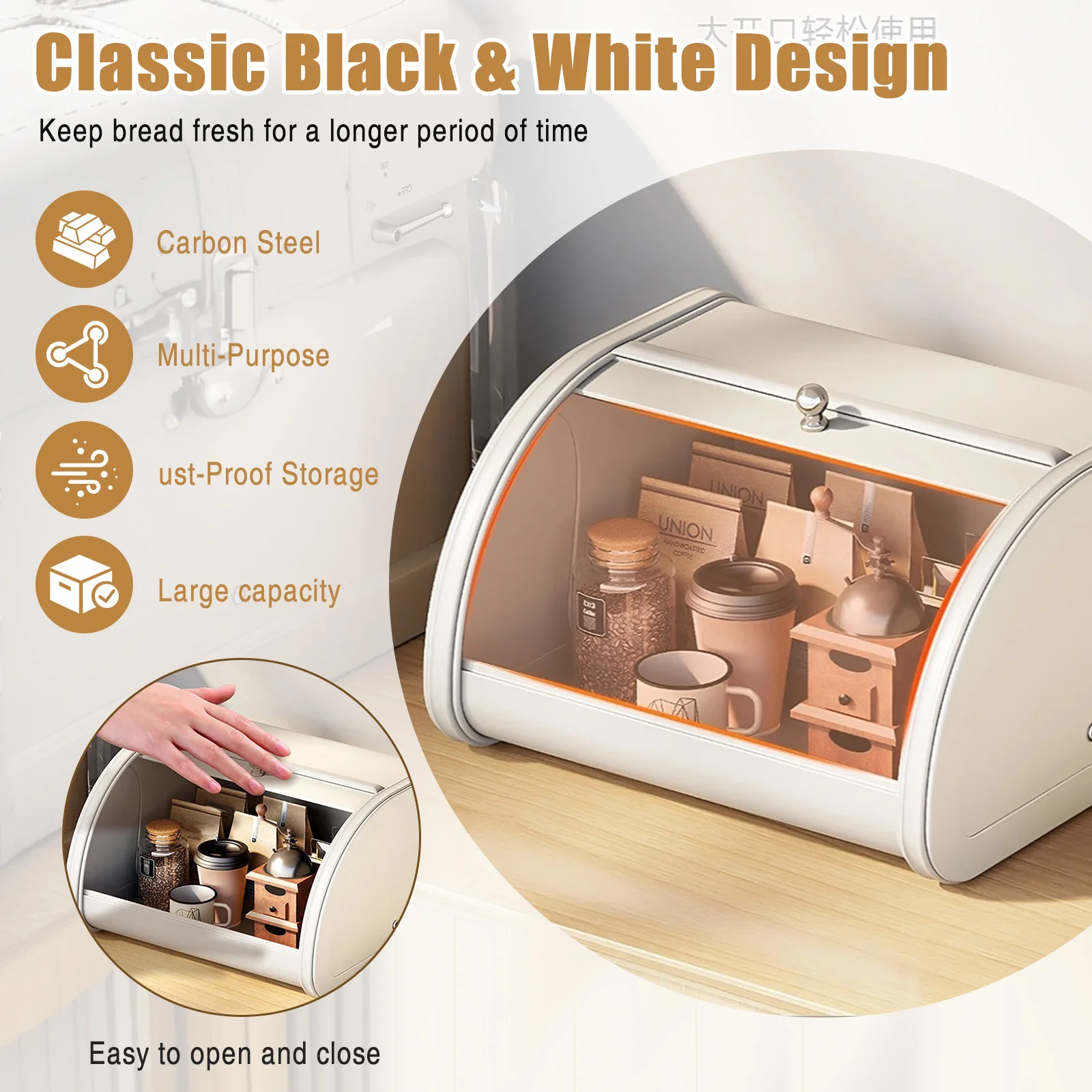 Bread Storage Bin Container with Roll-up Lid Retro Kitchen Storage Box Large Capacity Countertop Carbon steel Keeper for Cookies
Bread Storage Bin Container with Roll-up Lid Retro Kitchen Storage Box Large Capacity Countertop Carbon steel Keeper for Cookies