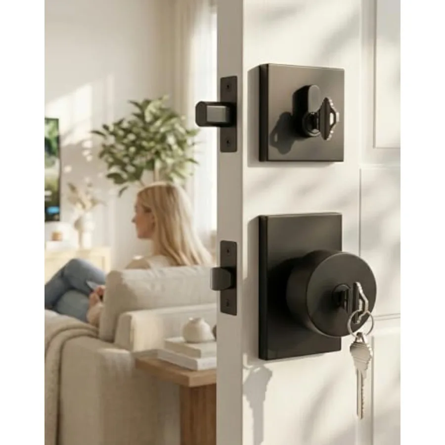 Black Door Knob with Deadbolt, Zinc Alloy Keyed Alike Exterior Door Lock Set, Heavy Duty Front Door Knob and Deadbolt Set with
Black Door Knob with Deadbolt, Zinc Alloy Keyed Alike Exterior Door Lock Set, Heavy Duty Front Door Knob and Deadbolt Set with