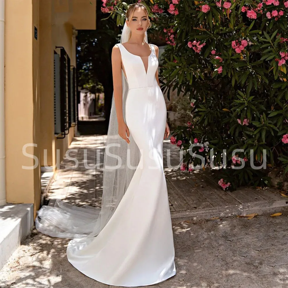 FeiRong Simple V-Neck Sleeveless Spandex Mermaid Wedding Dresses For Bride Button Decoration Elegant Vestido De Novia
FeiRong Simple V-Neck Sleeveless Spandex Mermaid Wedding Dresses For Bride Button Decoration Elegant Vestido De Novia