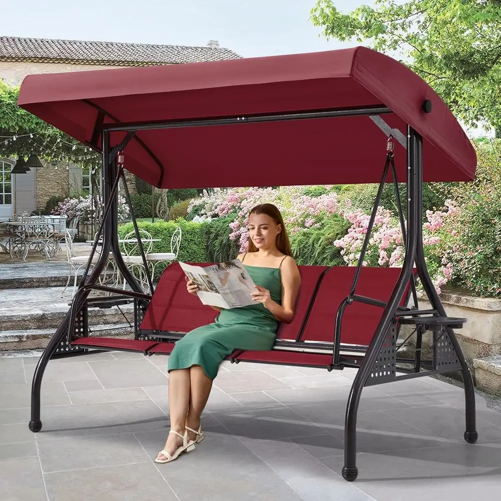 3-Seat Outdoor Swing with Textilene Backrest and Cup Holders, Adjustable for Patio, Porch, or Garden (Red)
3-Seat Outdoor Swing with Textilene Backrest and Cup Holders, Adjustable for Patio, Porch, or Garden (Red)