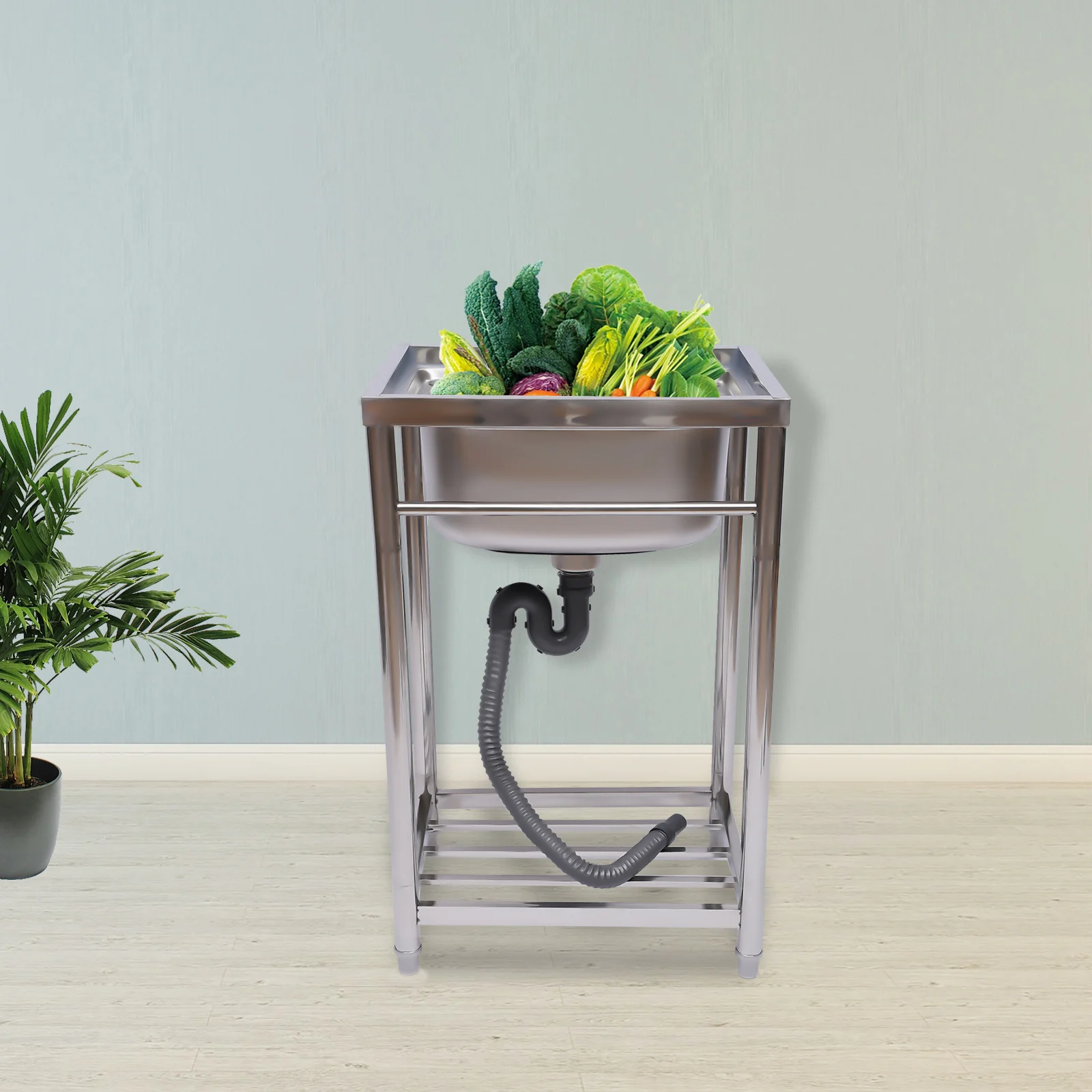 Floor-Standing Single Basin Sink for Commercial Restaurant Kitchen, Prep & Utility Washing Hand Basin w/ Storage Shelve
Floor-Standing Single Basin Sink for Commercial Restaurant Kitchen, Prep & Utility Washing Hand Basin w/ Storage Shelve