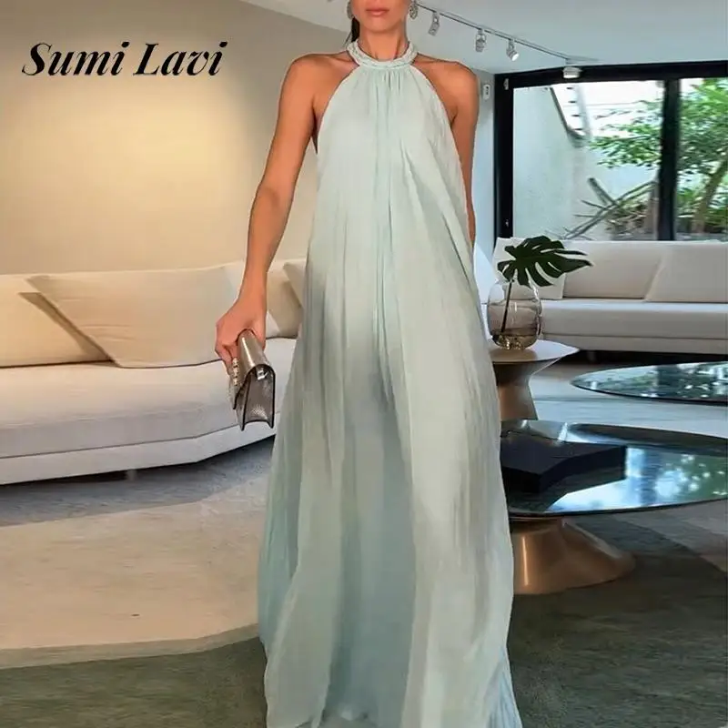 Sexy Backless Pleated Long Dress Elegant O-neck Sleeveless Chiffon Robe Dress Women Fashion Hight Waist Solid Loose Party Dress
Sexy Backless Pleated Long Dress Elegant O-neck Sleeveless Chiffon Robe Dress Women Fashion Hight Waist Solid Loose Party Dress