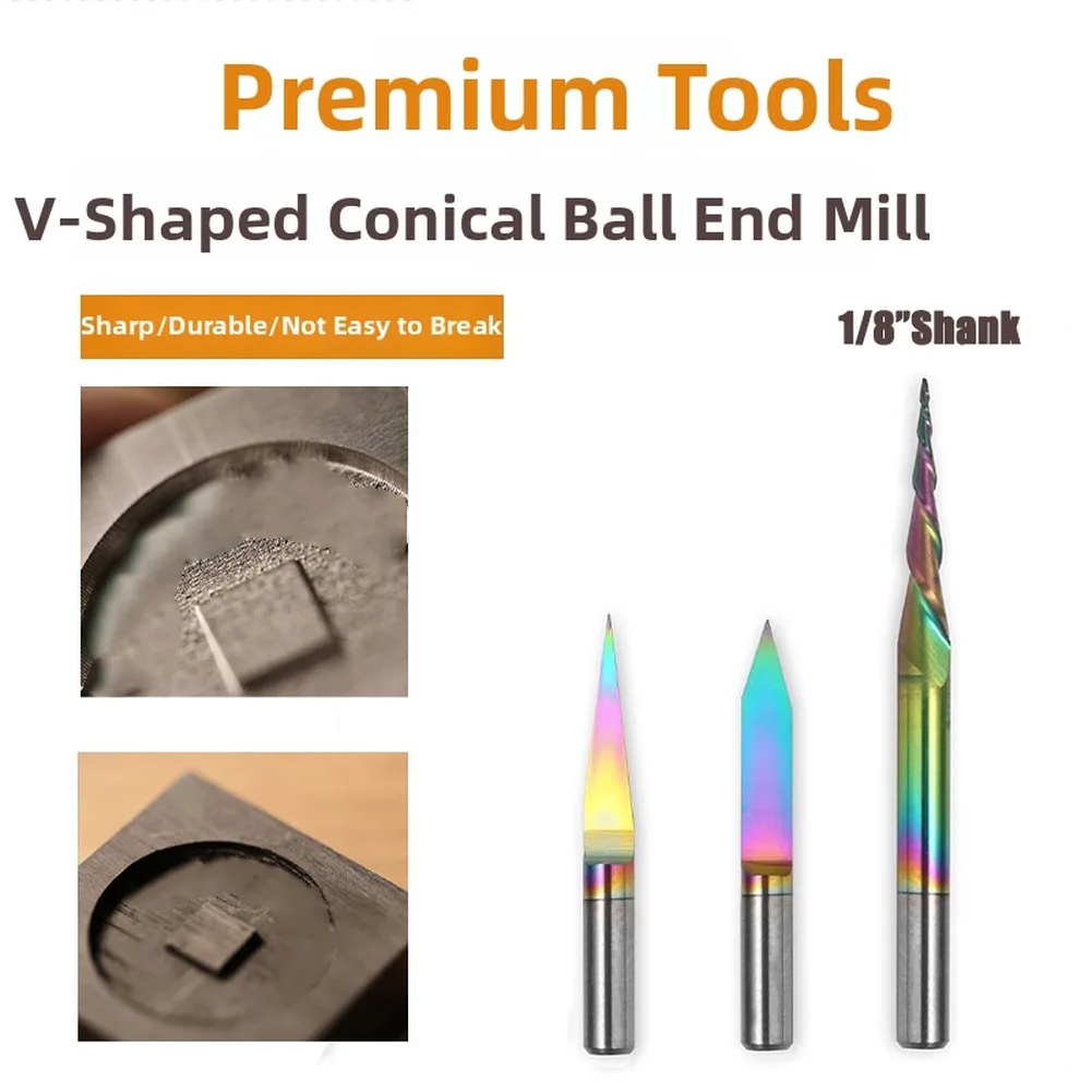 V-Shaped Tapered Ball Nose End Mill Set For CNC Wood Carving Plastic Grooving Aluminum Alloy Drilling Tools
V-Shaped Tapered Ball Nose End Mill Set For CNC Wood Carving Plastic Grooving Aluminum Alloy Drilling Tools