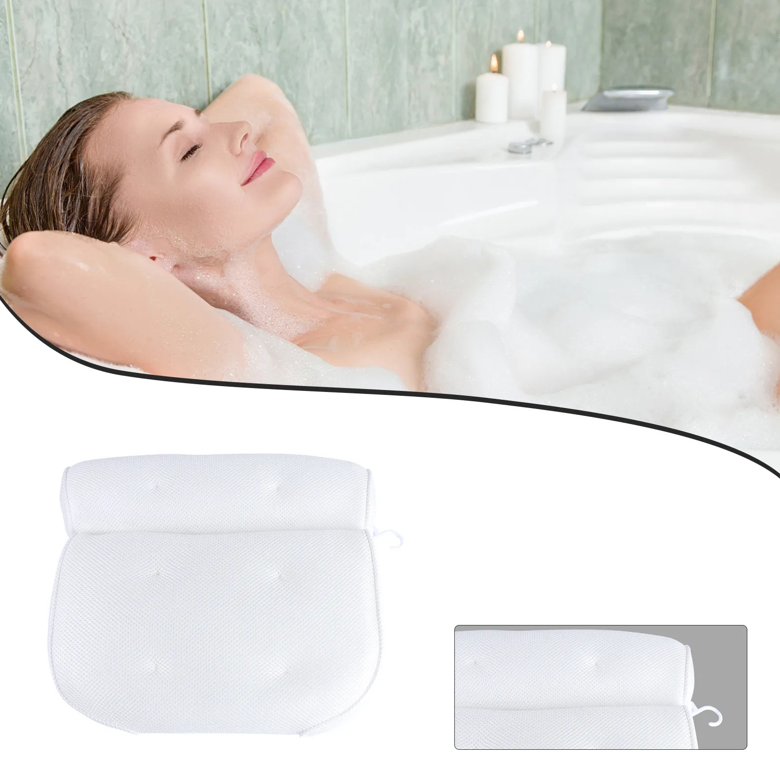 Spa Bath Pillow White Breathable Non Slip Soft Neck Back Support Tub Pillow with Strong Suction Cups Relax Massage Pad for Hot
Spa Bath Pillow White Breathable Non Slip Soft Neck Back Support Tub Pillow with Strong Suction Cups Relax Massage Pad for Hot