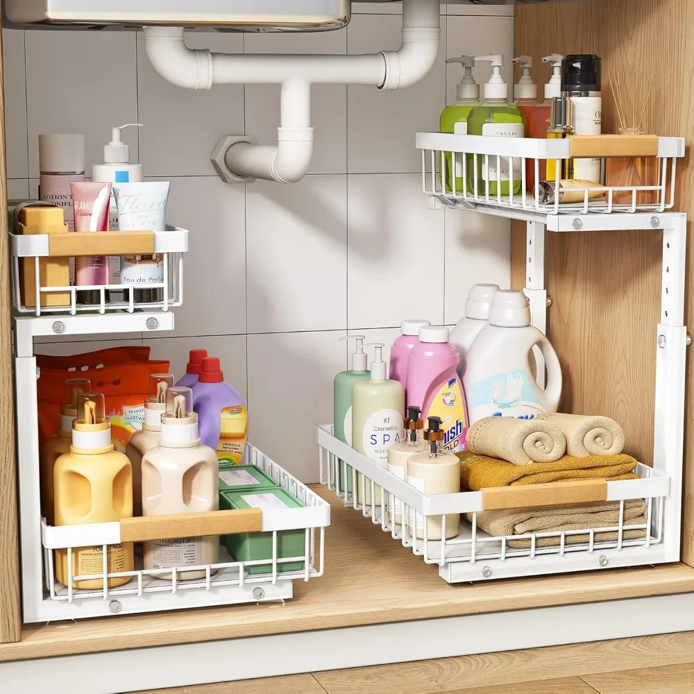 2 Pack Under Sink Organizer,Adjustable Height,2 Tier Pull Out Under Cabinet,Slide Out Thickened Metal Under Bath Baskets
2 Pack Under Sink Organizer,Adjustable Height,2 Tier Pull Out Under Cabinet,Slide Out Thickened Metal Under Bath Baskets
