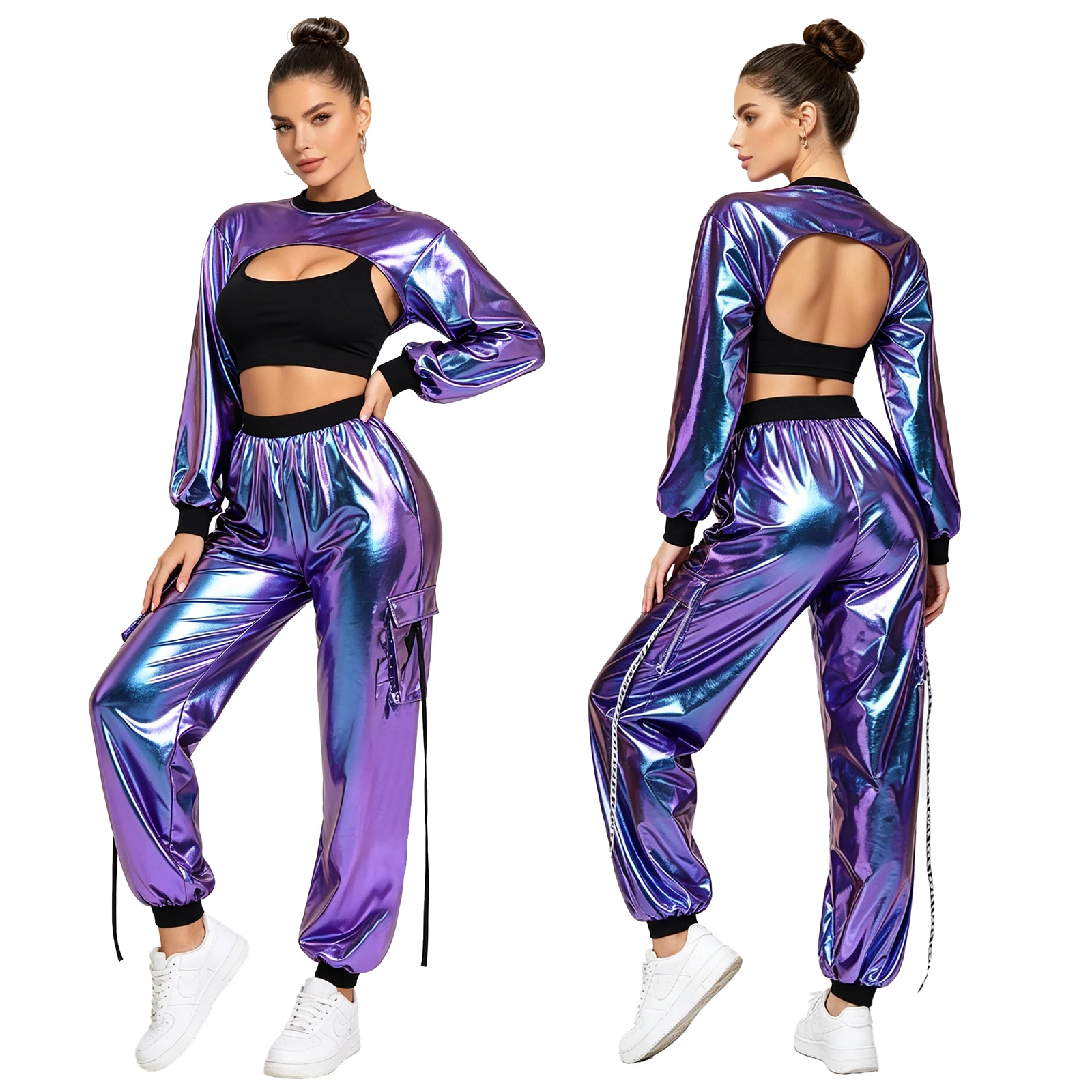 Women Hip Hop Jazz Street Dance Outfit Metallic Shiny Crop Top with Cargo Jogging Pants Disco Bar Nightclub Outfit Streetwear
Women Hip Hop Jazz Street Dance Outfit Metallic Shiny Crop Top with Cargo Jogging Pants Disco Bar Nightclub Outfit Streetwear