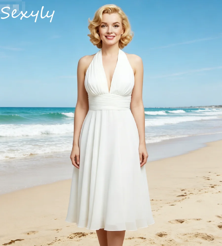 White Halter Chiffon Beach Wedding Dress 2026 V Neck Short Bohemian Bride Dresses Destination Elopement Backless Civil Bridal
White Halter Chiffon Beach Wedding Dress 2026 V Neck Short Bohemian Bride Dresses Destination Elopement Backless Civil Bridal