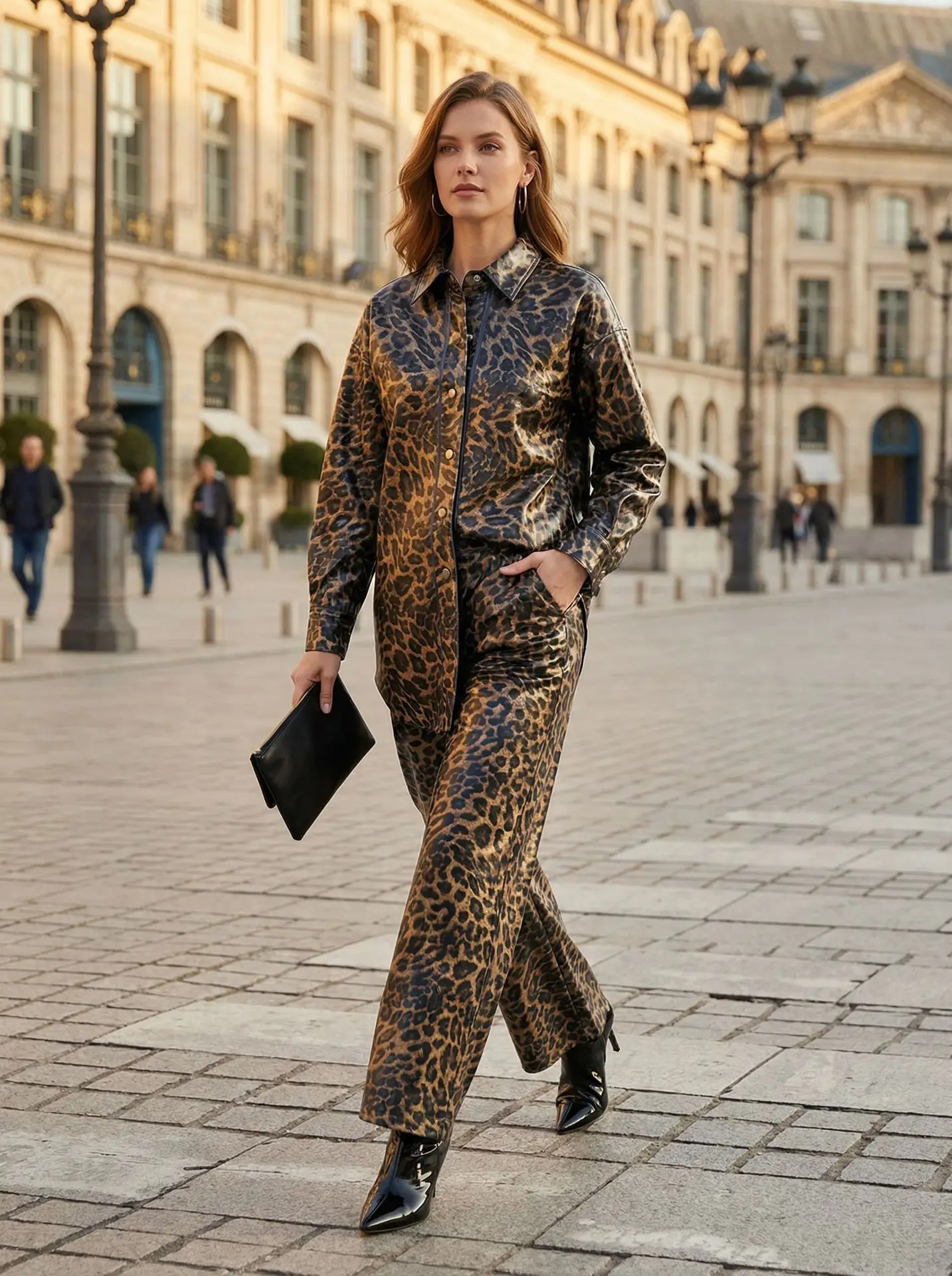 Casual Leopard Print 2 Piece Sets Long Sleeve Shirt And Wide Leg Pants Pants Set Slimming For Cocktail Party Dinner Club
Casual Leopard Print 2 Piece Sets Long Sleeve Shirt And Wide Leg Pants Pants Set Slimming For Cocktail Party Dinner Club