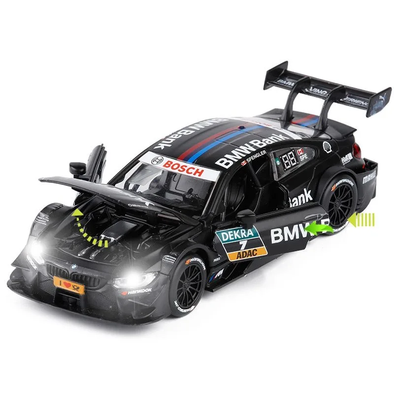 Модель гоночного автомобиля BMW M4 DTM 1:32, откат с реалистичным звуком и светодиодными фонарями, открывающимися дверями и детальной кабиной
Модель гоночного автомобиля BMW M4 DTM 1:32, откат с реалистичным звуком и светодиодными фонарями, открывающимися дверями и детальной кабиной