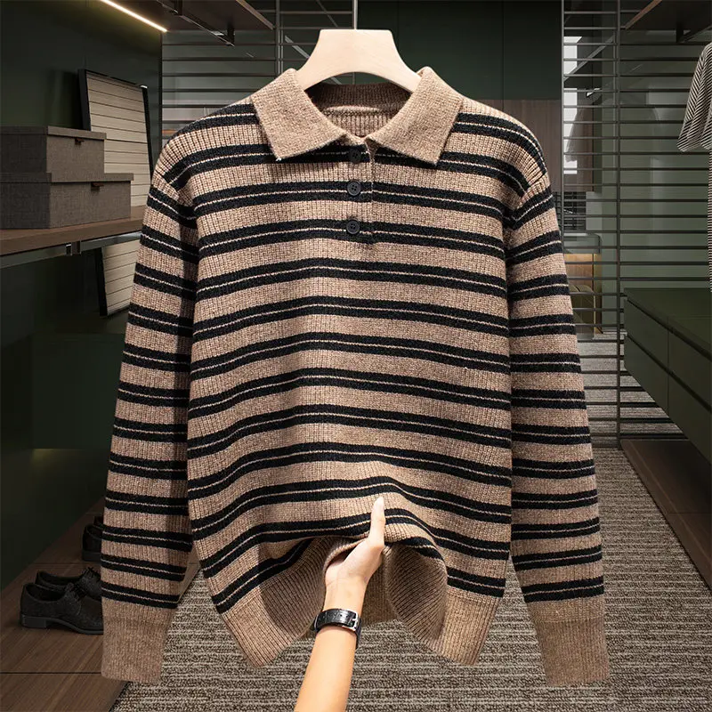 Мужской повседневный модный вязаный свитер с воротником и полосатым дизайном, универсальный теплый топ с длинными рукавами для осени и зимы
Мужской повседневный модный вязаный свитер с воротником и полосатым дизайном, универсальный теплый топ с длинными рукавами для осени и зимы