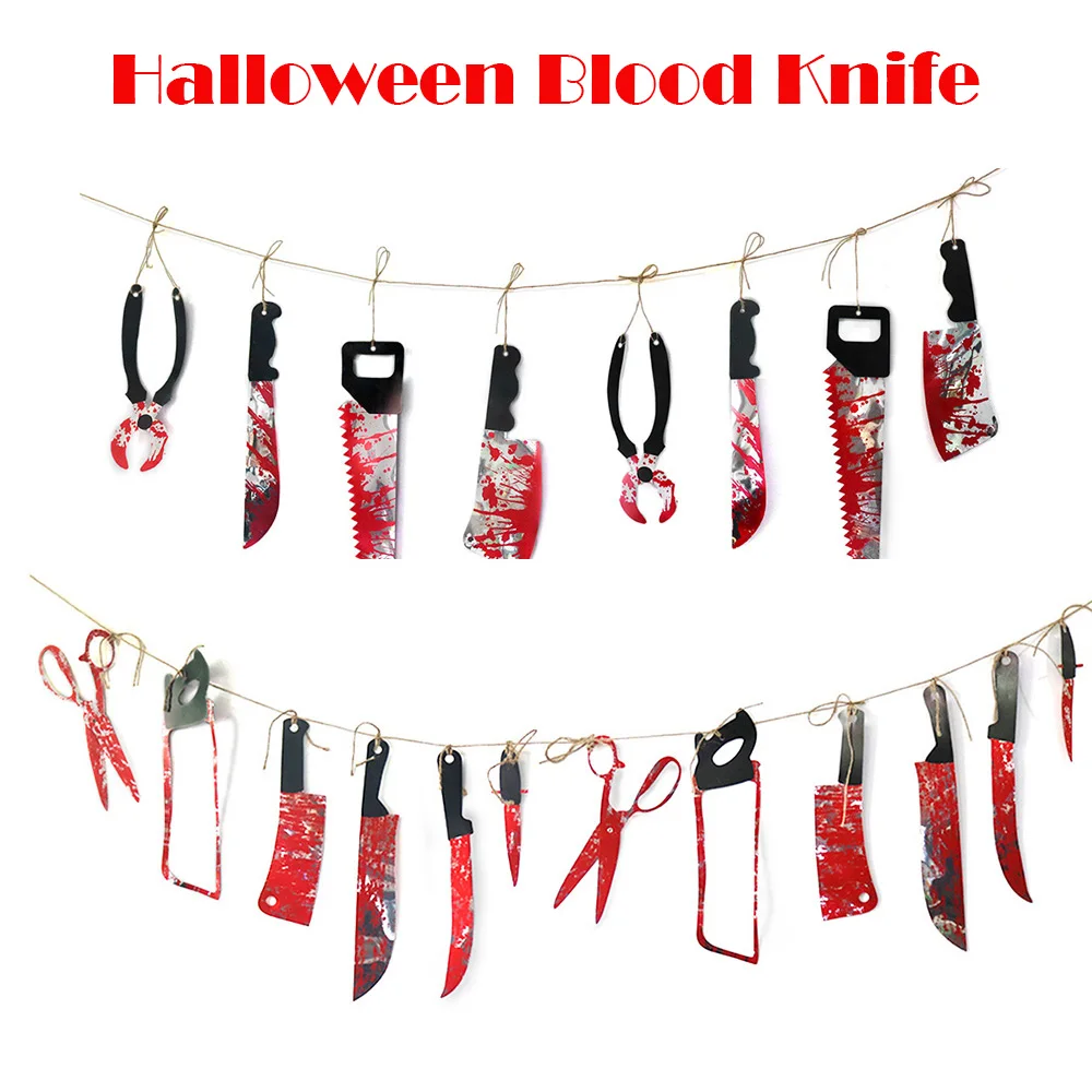 Halloween Bloody Banner Horror House Bloody Knife Weapons Garland Banner Hanging Ornament Scary Happy Halloween Decor
Halloween Bloody Banner Horror House Bloody Knife Weapons Garland Banner Hanging Ornament Scary Happy Halloween Decor