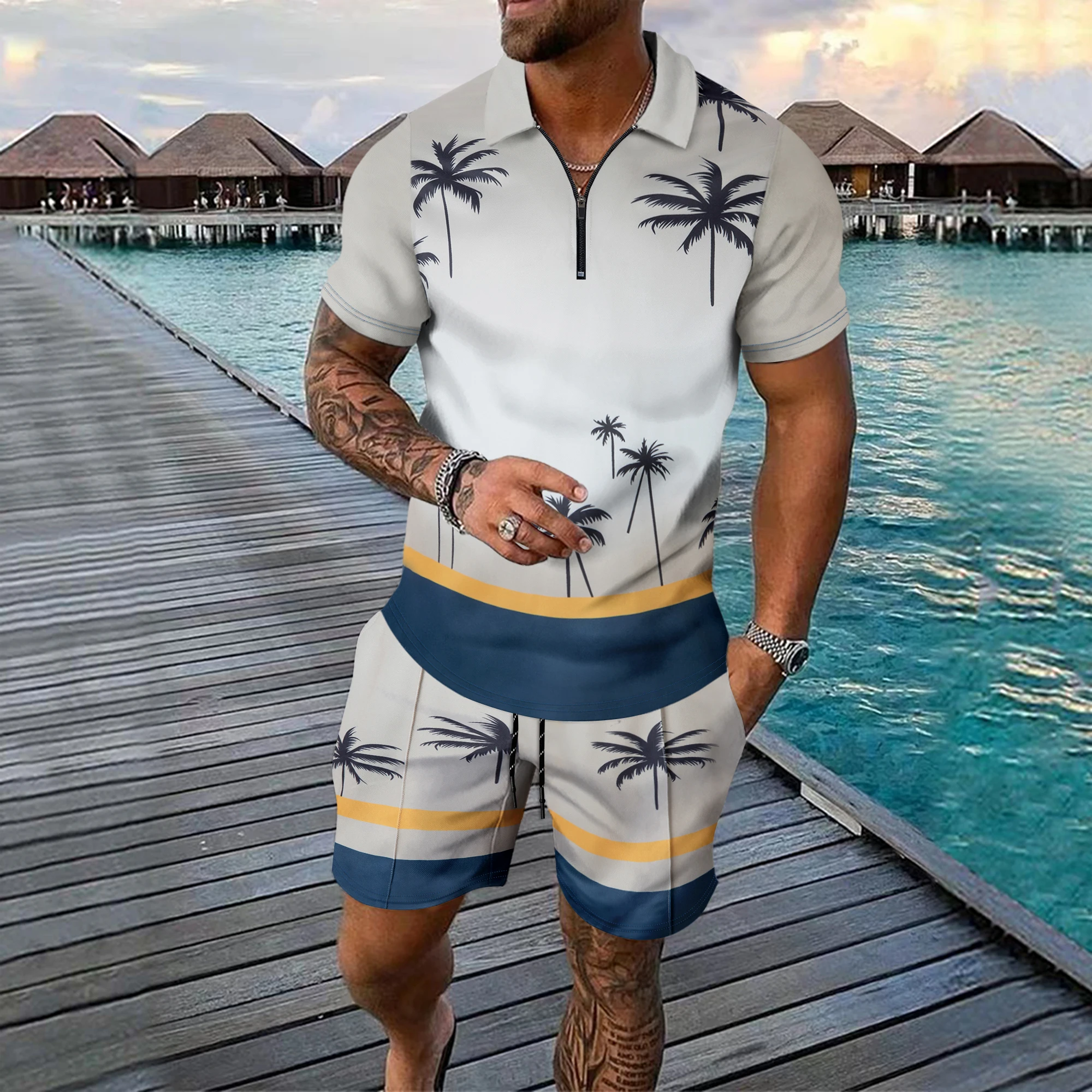 Fashion 3D Coconut Tree Print Men's Sets Short Sleeve Polo Shirts Shorts 2 Piece Outfit Summer Casual Zip Polo Tees Street Suit
Fashion 3D Coconut Tree Print Men's Sets Short Sleeve Polo Shirts Shorts 2 Piece Outfit Summer Casual Zip Polo Tees Street Suit