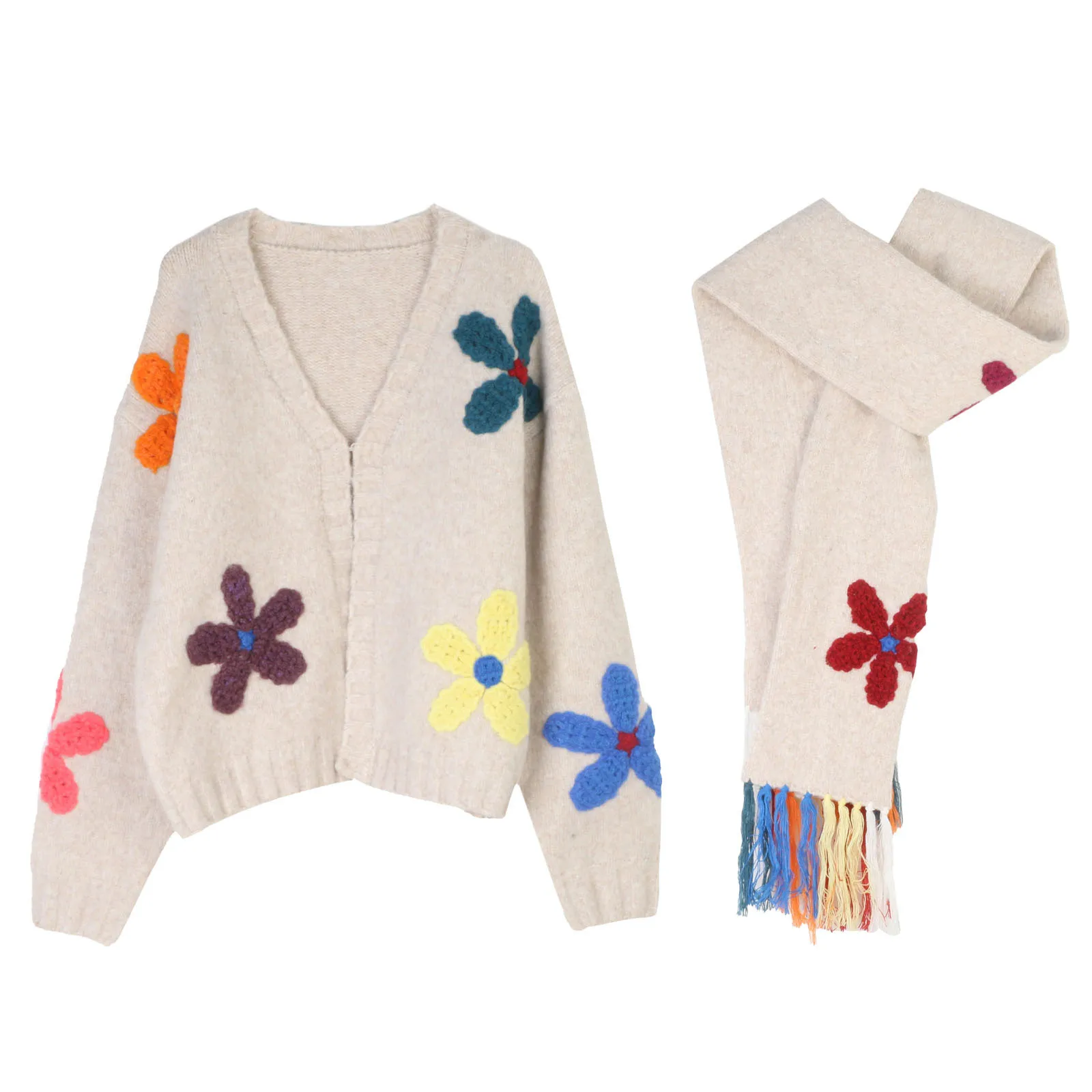 Bohemian Flower Sweater Cardigan Tassel Scarf Embroidery Loose Casual Autumn And Winter New Long-sleeve V-neck Women Jacket
Bohemian Flower Sweater Cardigan Tassel Scarf Embroidery Loose Casual Autumn And Winter New Long-sleeve V-neck Women Jacket