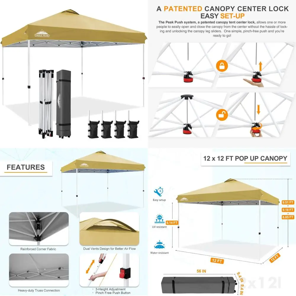 Pop-Up Canopy Tent with Wheeled Bag, 12x12 Feet, Easy Setup, 8 Stakes, 4 Ropes, 4 Weight Bags, 144 Square Feet, Outdoor Shelter
Pop-Up Canopy Tent with Wheeled Bag, 12x12 Feet, Easy Setup, 8 Stakes, 4 Ropes, 4 Weight Bags, 144 Square Feet, Outdoor Shelter