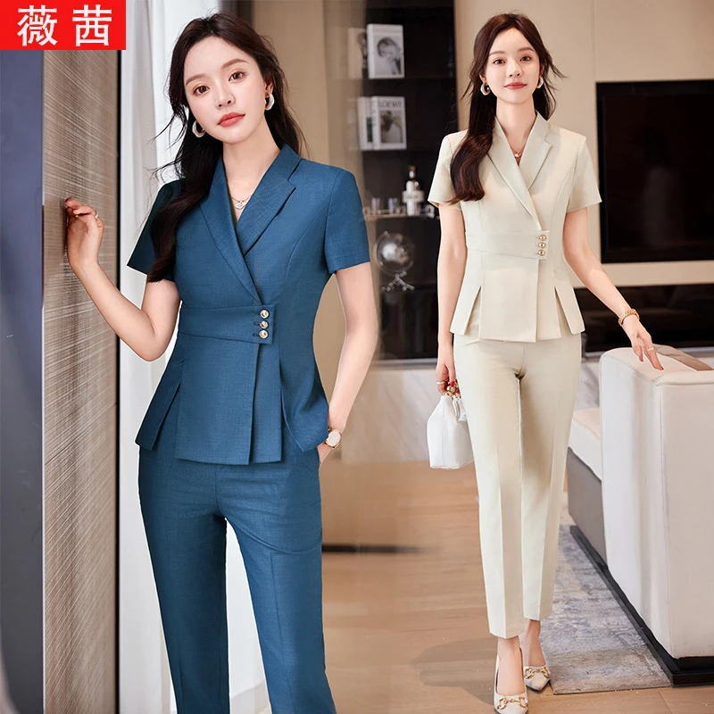 Women's summer thin short-sleeved professional suit, elegant formal attire for hotel managers, front desk staff, and jewelry sto
Women's summer thin short-sleeved professional suit, elegant formal attire for hotel managers, front desk staff, and jewelry sto