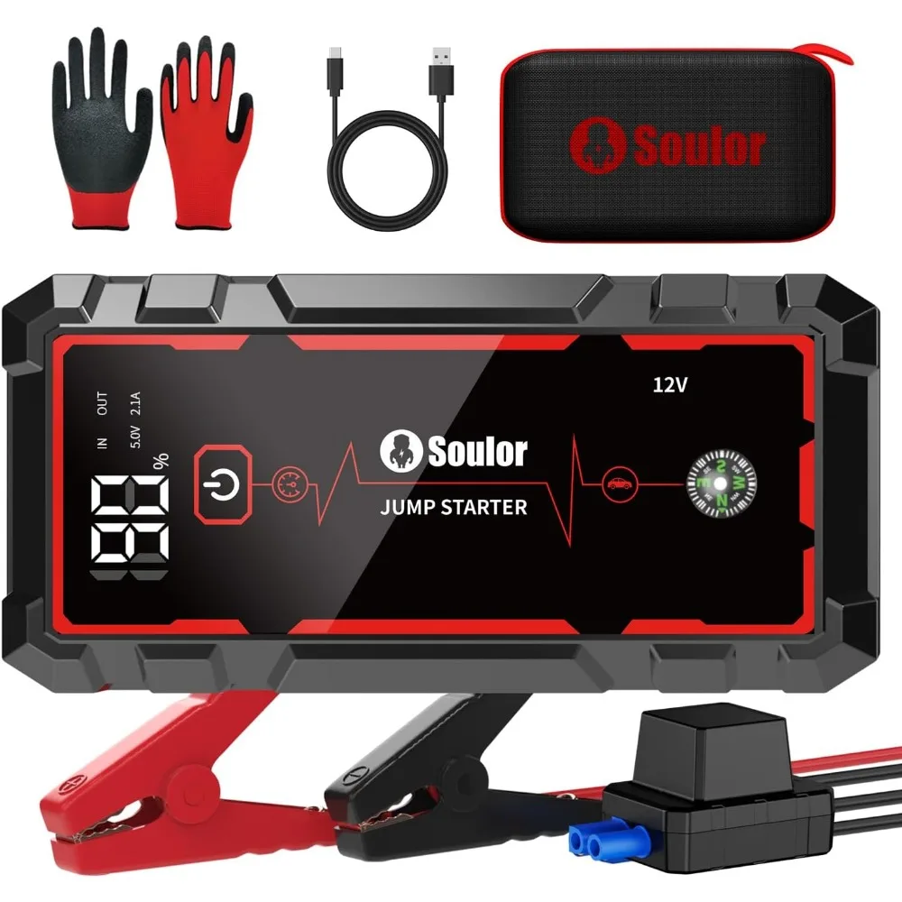 Portable Jump Starter with Power Bank Flashlight Compass and Jumper Cables
Portable Jump Starter with Power Bank Flashlight Compass and Jumper Cables