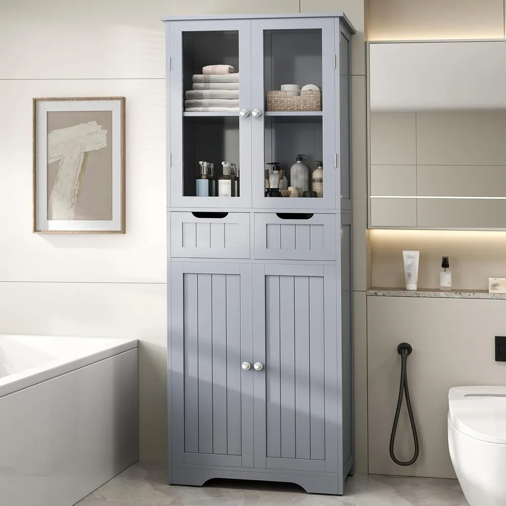 67" Tall Bathroom Storage Cabinet, Freestanding Cabinet with Glass Doors and Shelves, Large Bathroom Pantry with 2 Drawers
67" Tall Bathroom Storage Cabinet, Freestanding Cabinet with Glass Doors and Shelves, Large Bathroom Pantry with 2 Drawers