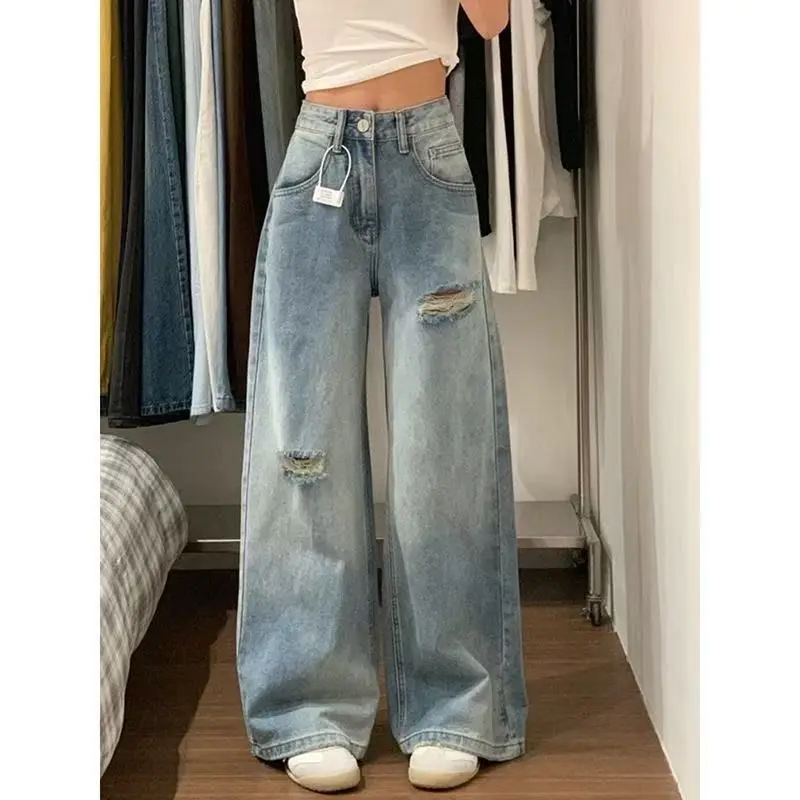 Ripped Denim Jeans Women Early Spring New American Retro Faded Design Casual Straight Leg Wide Leg Pants Worn Resistant
Ripped Denim Jeans Women Early Spring New American Retro Faded Design Casual Straight Leg Wide Leg Pants Worn Resistant