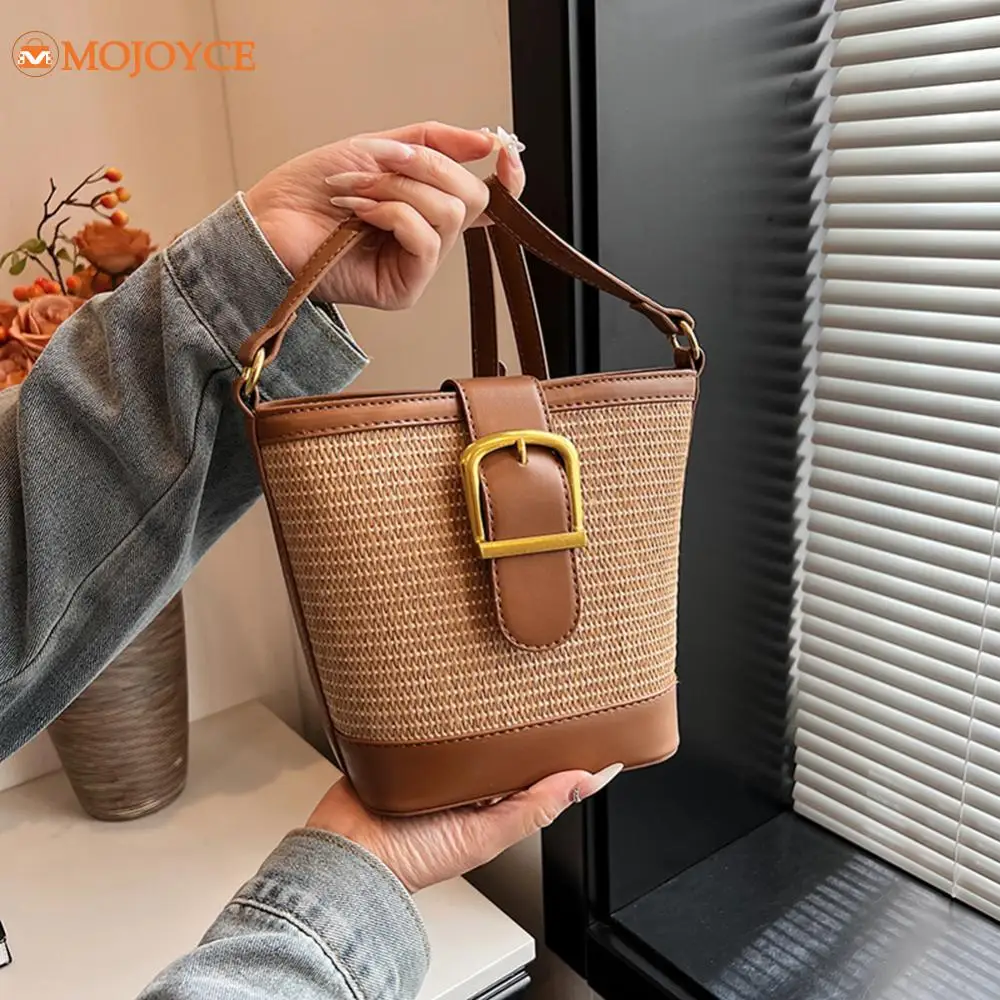 Summer Weaving Bucket Bag for Women PU Leather Crossbody Bag Handmade Knitted Ladies Shoulder Bag Adjustable Strap Straw Satchel
Summer Weaving Bucket Bag for Women PU Leather Crossbody Bag Handmade Knitted Ladies Shoulder Bag Adjustable Strap Straw Satchel
