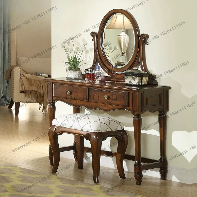Retro European solid wood dresser small apartment bedroom simple American country dressing table mirror
Retro European solid wood dresser small apartment bedroom simple American country dressing table mirror