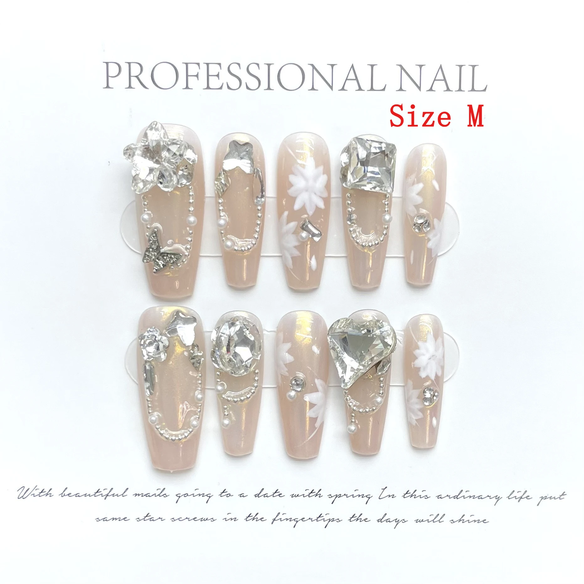 Size M Medium Coffin Fake Nails Silver Butterfly Decoration Press on False Nails Sweet Pearl Flower Nail Art Heart Diamond Nails
Size M Medium Coffin Fake Nails Silver Butterfly Decoration Press on False Nails Sweet Pearl Flower Nail Art Heart Diamond Nails