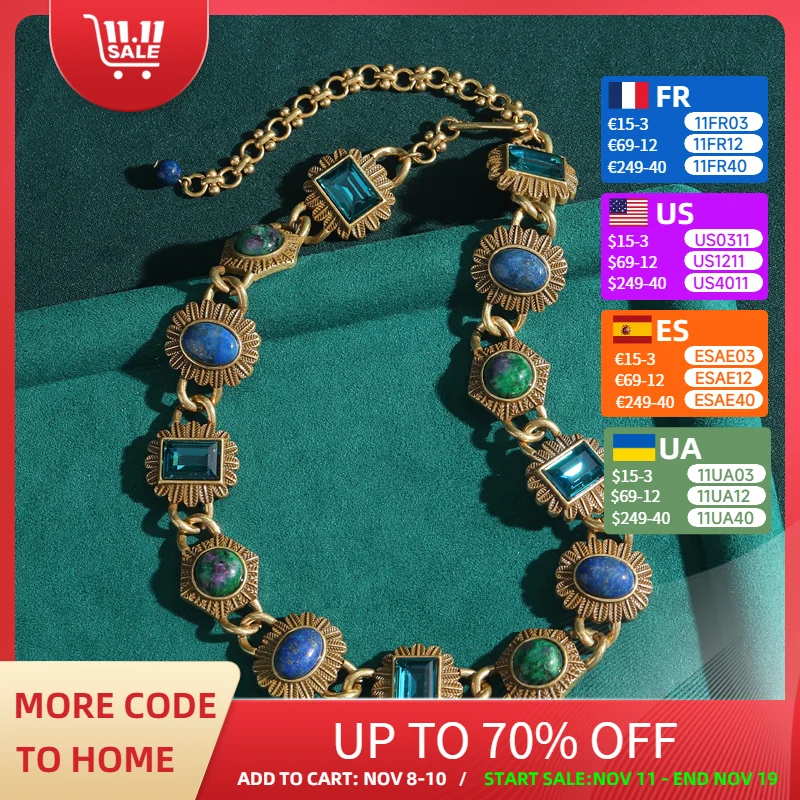 Vintage Natural Stone Green Necklace Choker Oval Square Lapis Lazuli Rhinestone Antique Gold Color Luxury Jewelry Designer 2025
Vintage Natural Stone Green Necklace Choker Oval Square Lapis Lazuli Rhinestone Antique Gold Color Luxury Jewelry Designer 2025