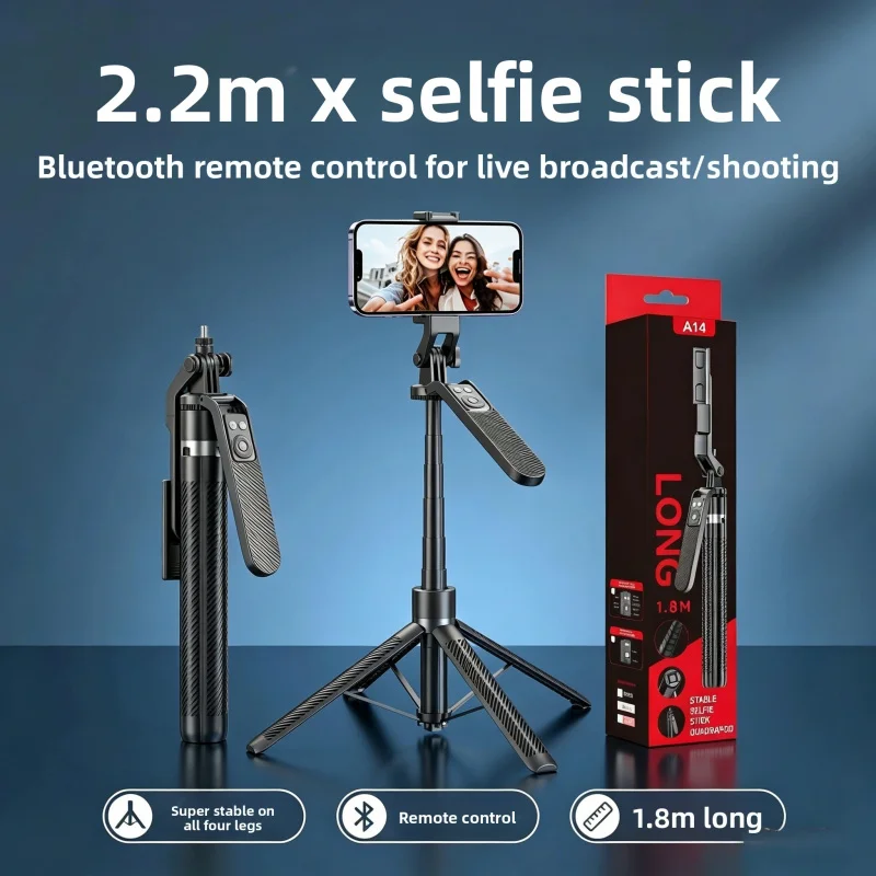 A14 Bluetooth Selfie Stick 1.8M Aluminum Alloy Tripod Stand with One-Key Pop-Up for Phone Live Streaming and Photography
A14 Bluetooth Selfie Stick 1.8M Aluminum Alloy Tripod Stand with One-Key Pop-Up for Phone Live Streaming and Photography