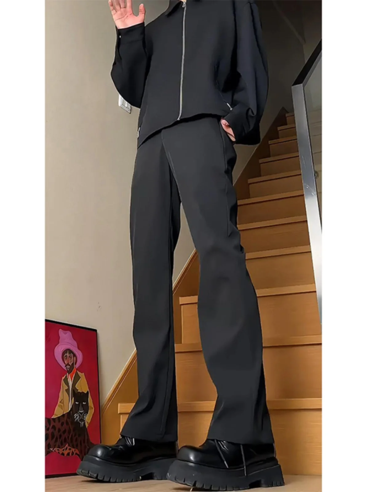 High Waist Bla Men's Summer Trousers Drapey Design Neapolitan Pants Long Straight Leg Casual Faion Polyester Fiber
High Waist Bla Men's Summer Trousers Drapey Design Neapolitan Pants Long Straight Leg Casual Faion Polyester Fiber