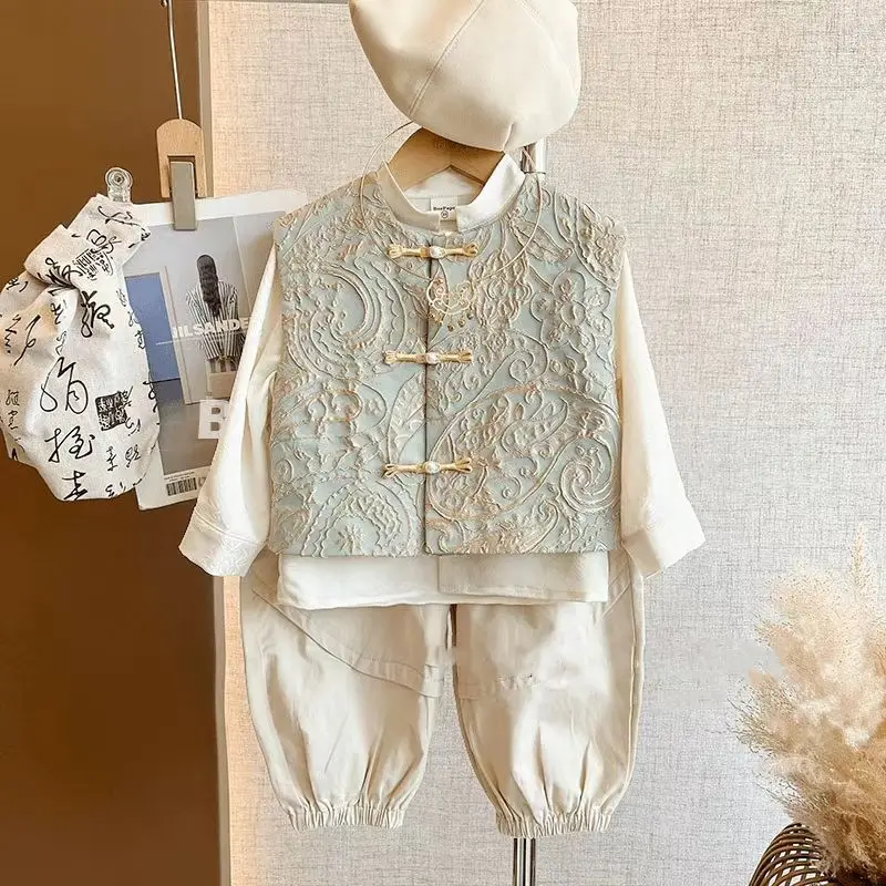 2026 New Chinese Children's Vest Shirt Pants 3-Piece Set Kids' Trendy Fashion Clothing Set Boys' Chinese Style Clothing SetLJ710
2026 New Chinese Children's Vest Shirt Pants 3-Piece Set Kids' Trendy Fashion Clothing Set Boys' Chinese Style Clothing SetLJ710