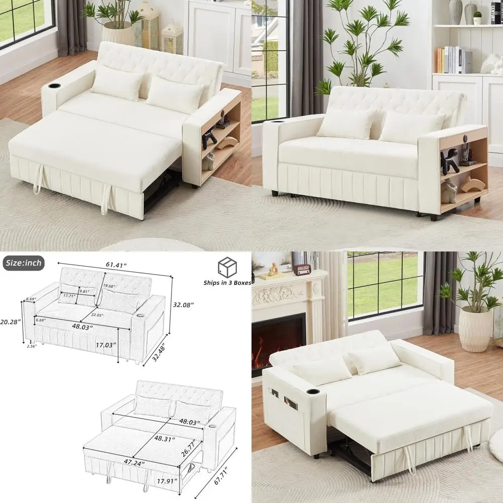 Pull-Out Sleeper Sofa Bed with USB Ports, Side Pockets, Adjustable Backrest for Living Room - Beige Convertible Loveseat
Pull-Out Sleeper Sofa Bed with USB Ports, Side Pockets, Adjustable Backrest for Living Room - Beige Convertible Loveseat
