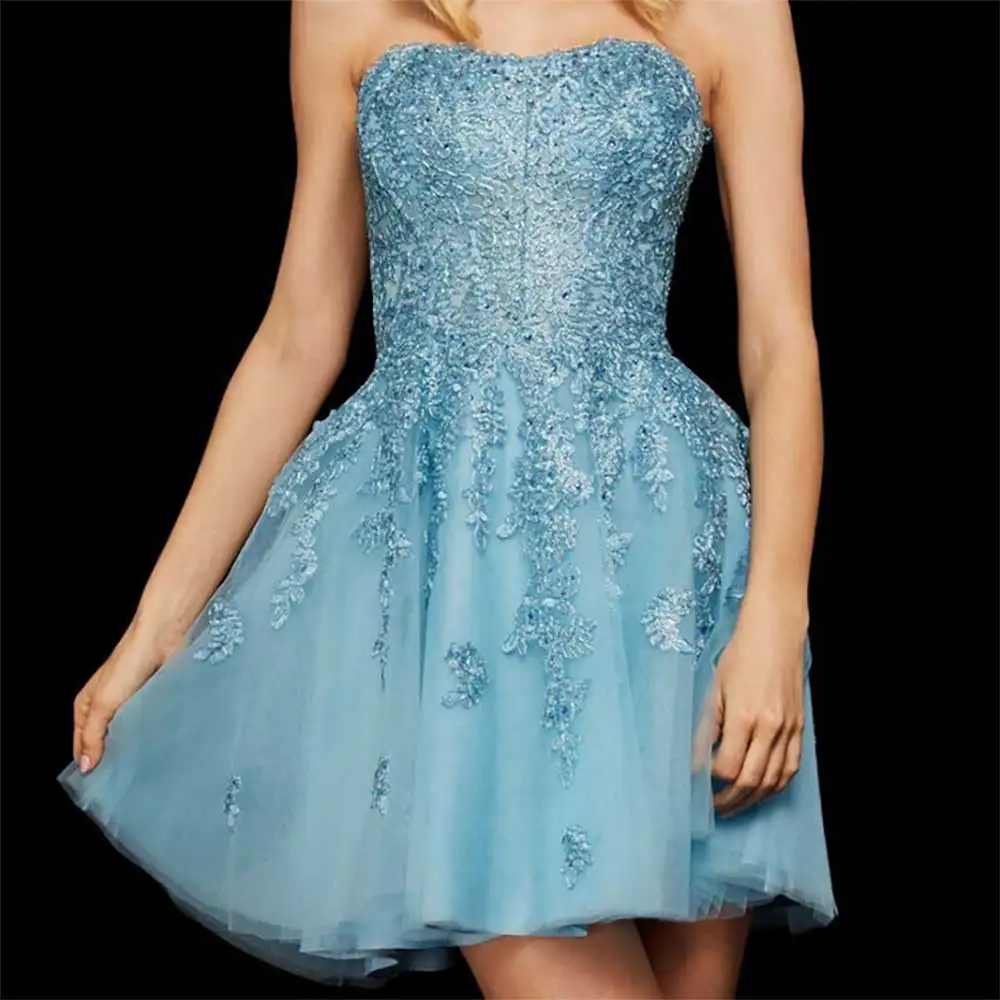 2025 Evening Dress Sexy Women Short Lace Applique Backless Strapless Tulle Lace Up Prom Party Dress Formal Cocktail Gowns
2025 Evening Dress Sexy Women Short Lace Applique Backless Strapless Tulle Lace Up Prom Party Dress Formal Cocktail Gowns