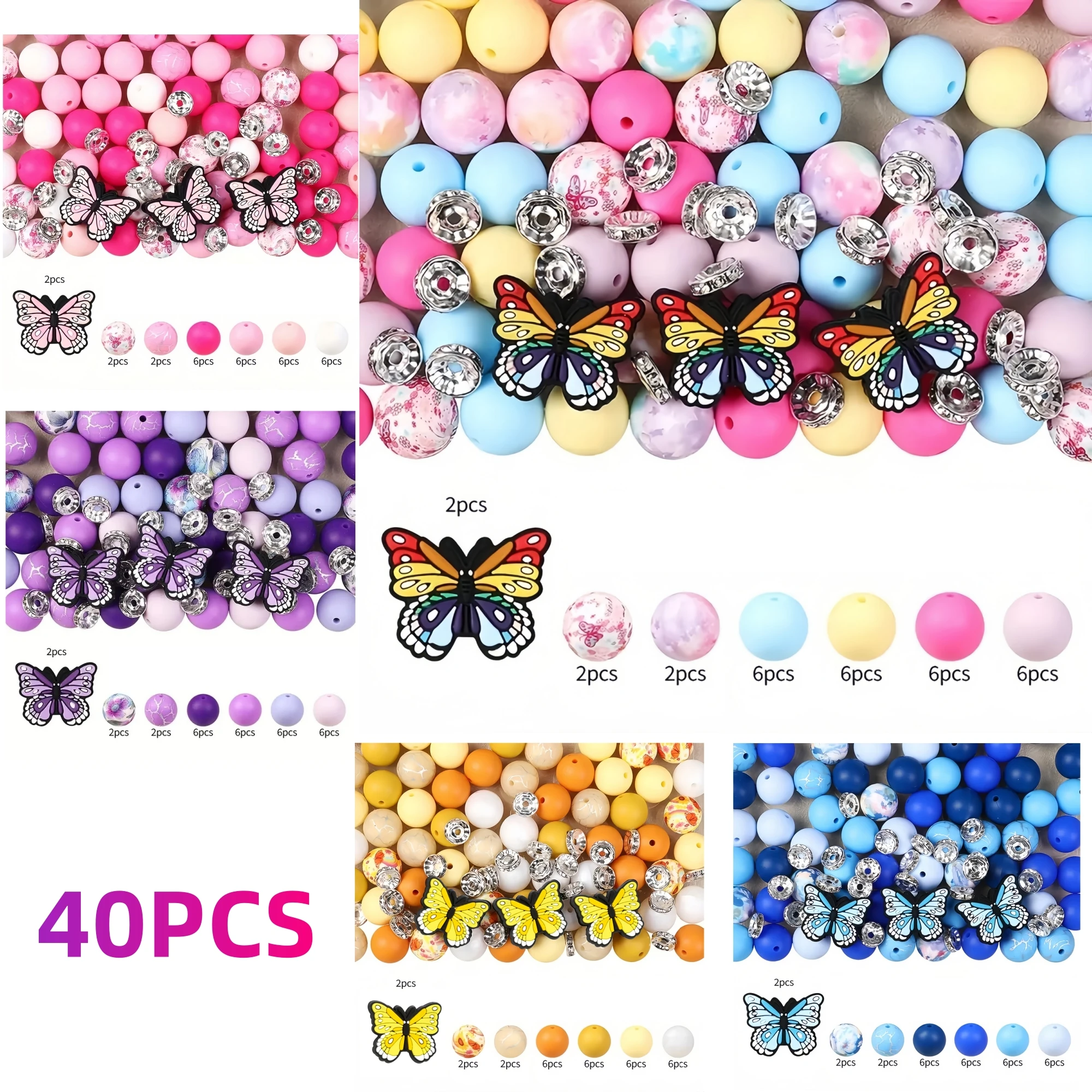 40PCS Colorful Vibrant Butterfly And Flower Themed Silicone Bead Set,Suitable As Jewelry Making Decorative Beads, Jewelry, Bead
40PCS Colorful Vibrant Butterfly And Flower Themed Silicone Bead Set,Suitable As Jewelry Making Decorative Beads, Jewelry, Bead